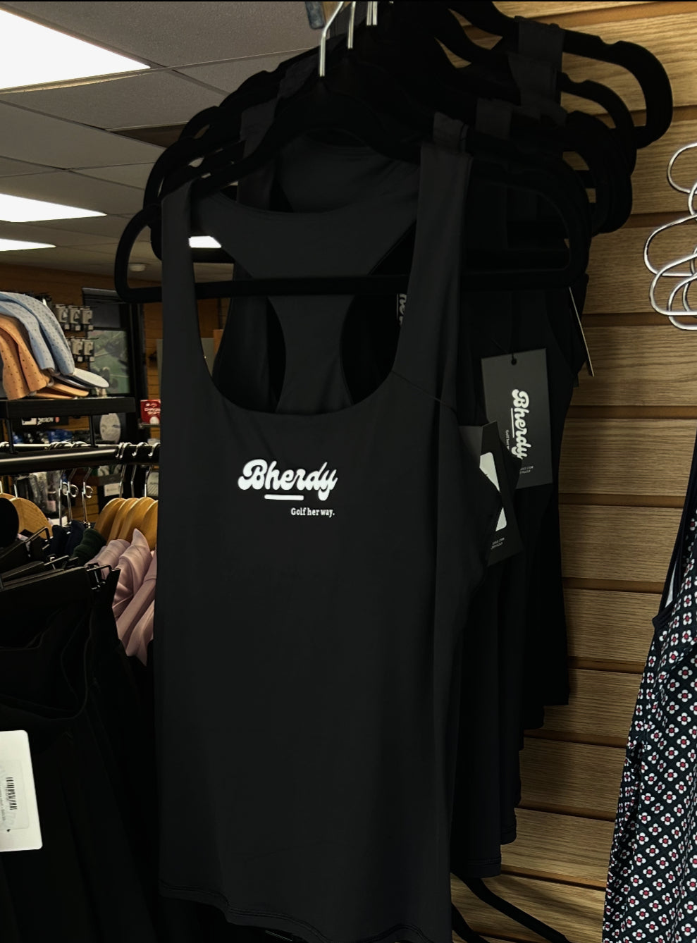 Women's performance golf tank lifestyle — Bherdy Golf