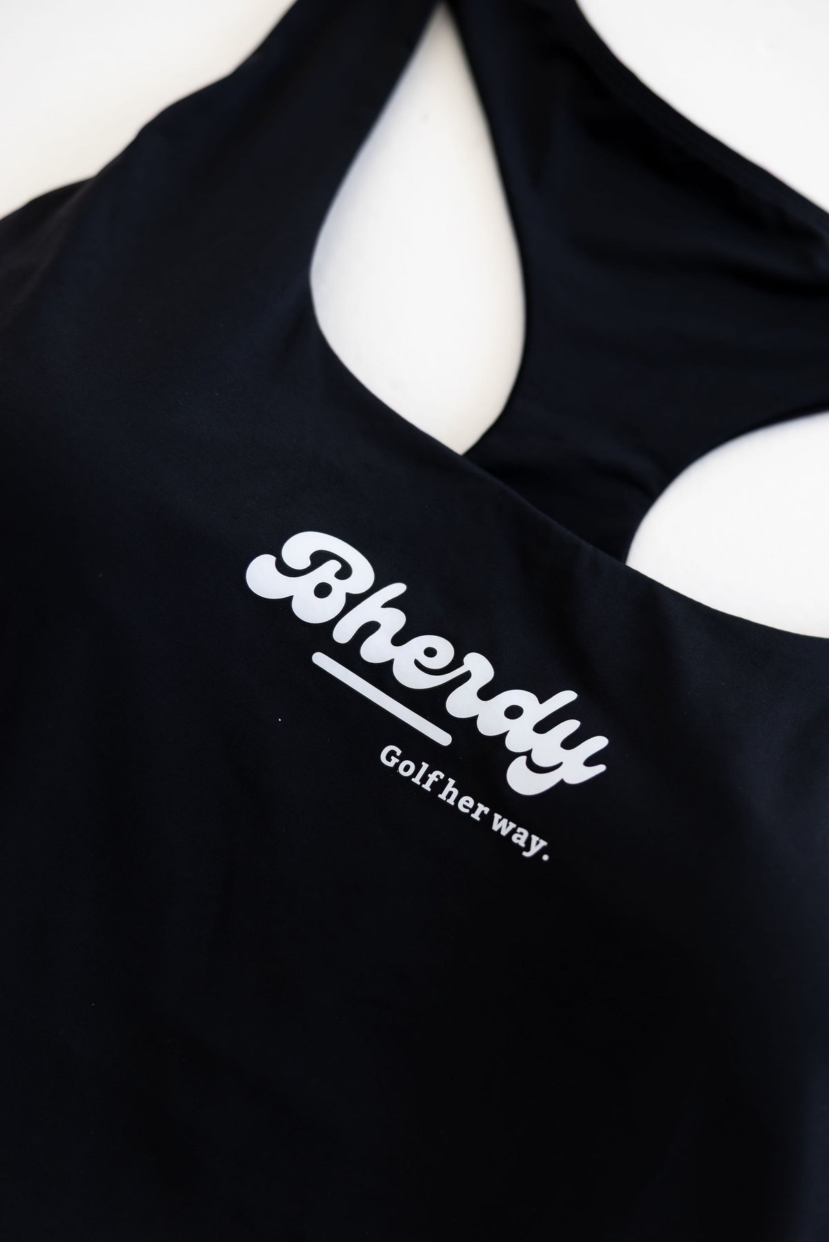 Women's golf tank top back view — built-in bra — Bherdy Golf